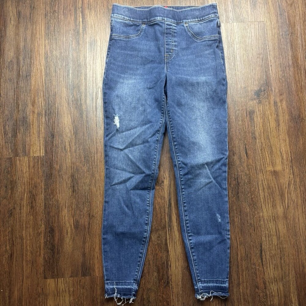 Spanx Skinny Pull On Jeans Medium Wash Distressed Women’s Size Medium